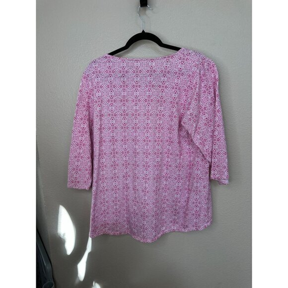 Chicos Womens Pink Blouse 2 Medium 3/4 sleeve round neck pullover cotton - Picture 4 of 5